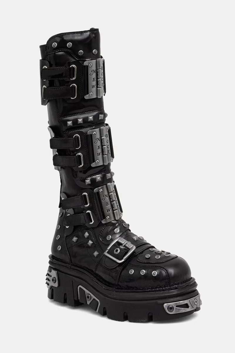 New Rock cizme pentru femei din piele NEGRO CHAROL NEGRO REACTOR E14