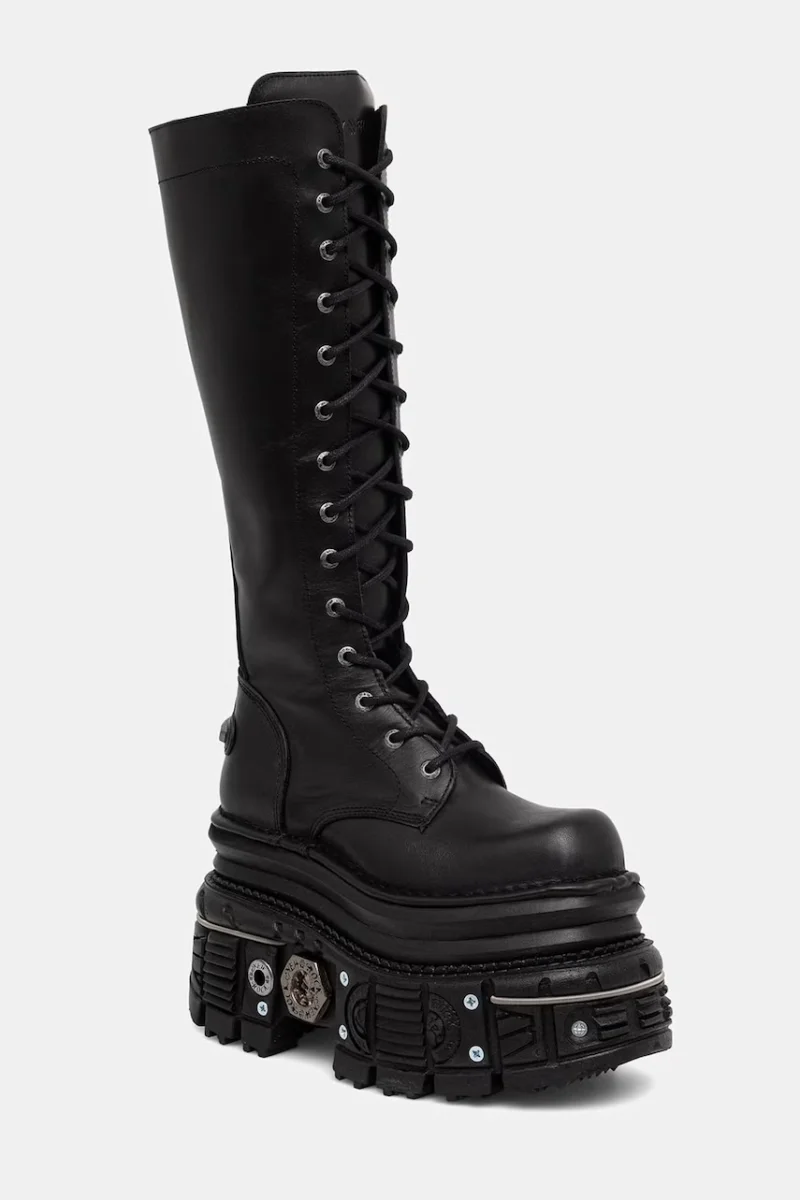 New Rock cizme pentru femei din piele ITALI NEGRO, IMPERFECT TANK NEGRO E-34