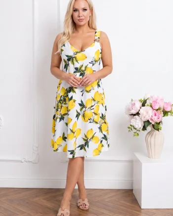 Rochie midi cu imprimeu lamai si...