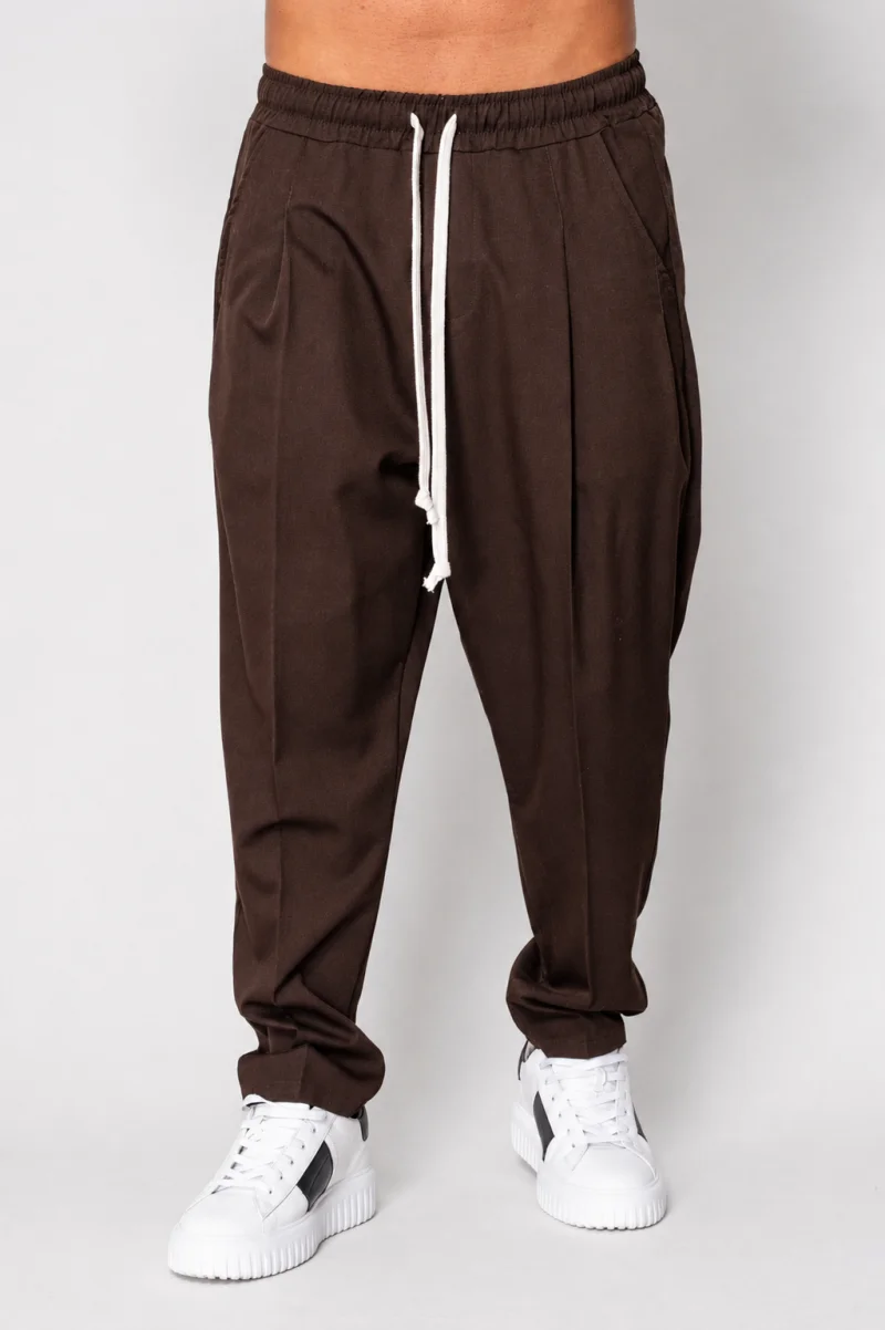 Pantalon lung larg cu snur Brown