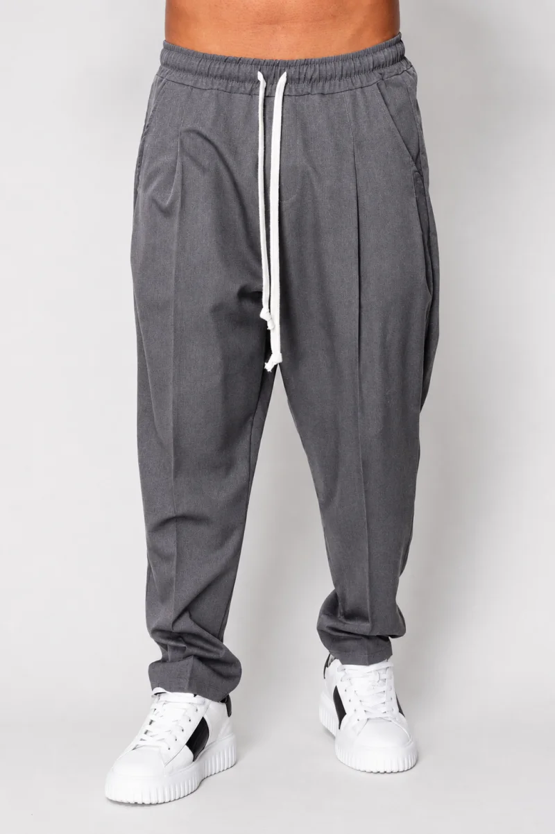 Pantalon lung larg cu snur Grey