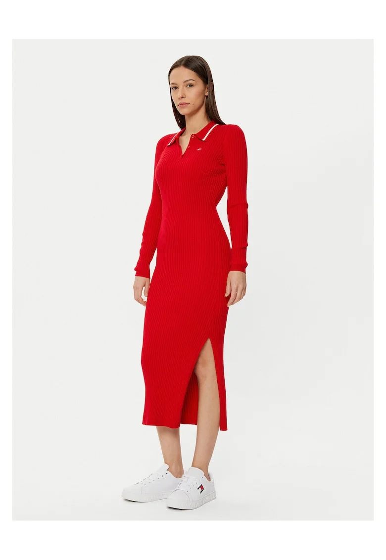 Rochie tricotata de dama  rosu, fabricata din material de calitate