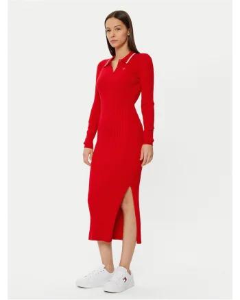 Rochie tricotata de dama  rosu, fabricata din material de calitate