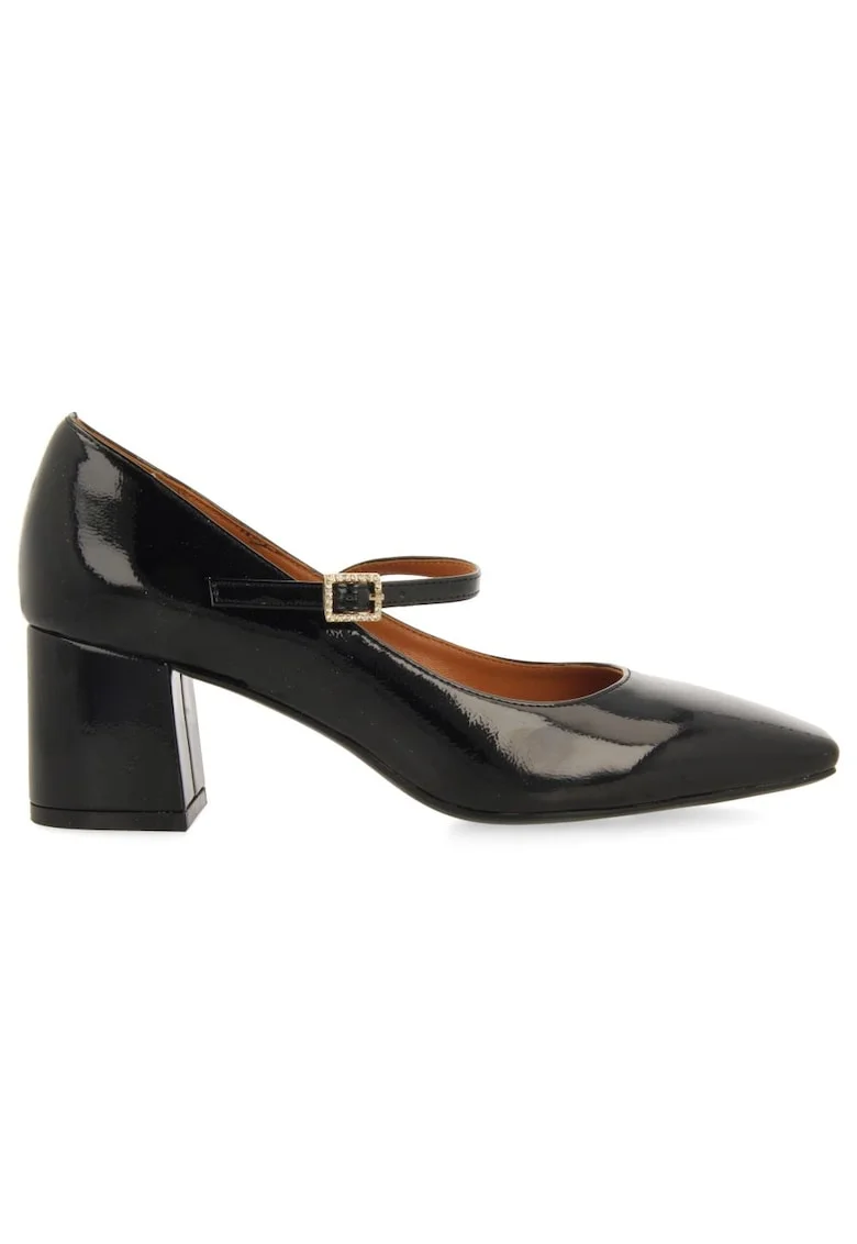 Pantofi Mary-Jane cu aspect lacuit, Negru