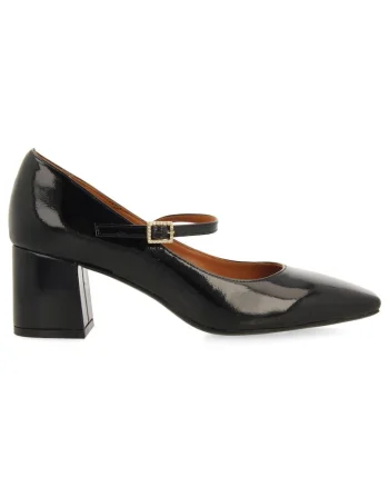 Pantofi Mary-Jane cu aspect lacuit, Negru