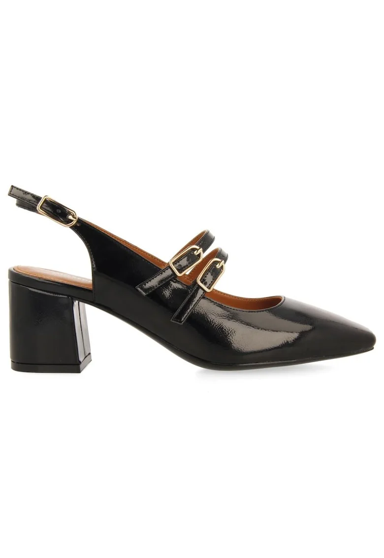 Pantofi Mary-Jane cu aspect lacuit, Negru
