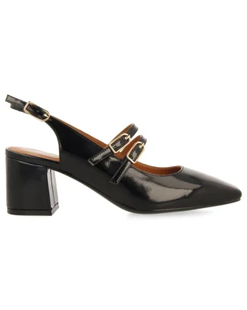 Pantofi Mary-Jane cu aspect lacuit, Negru