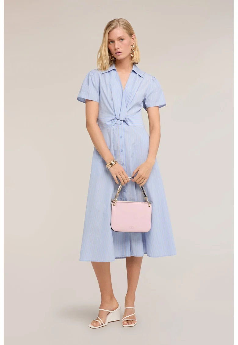 Rochie-camasa midi din bumbac si lyocell, Albastru pastel