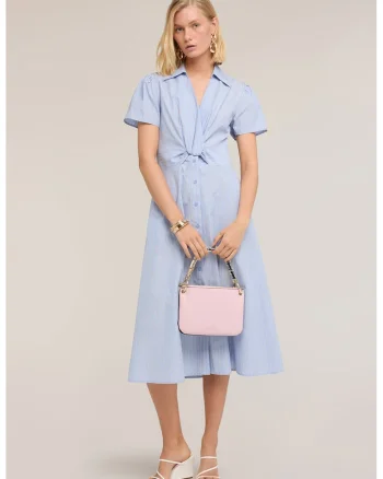 Rochie-camasa midi din bumbac si lyocell, Albastru pastel