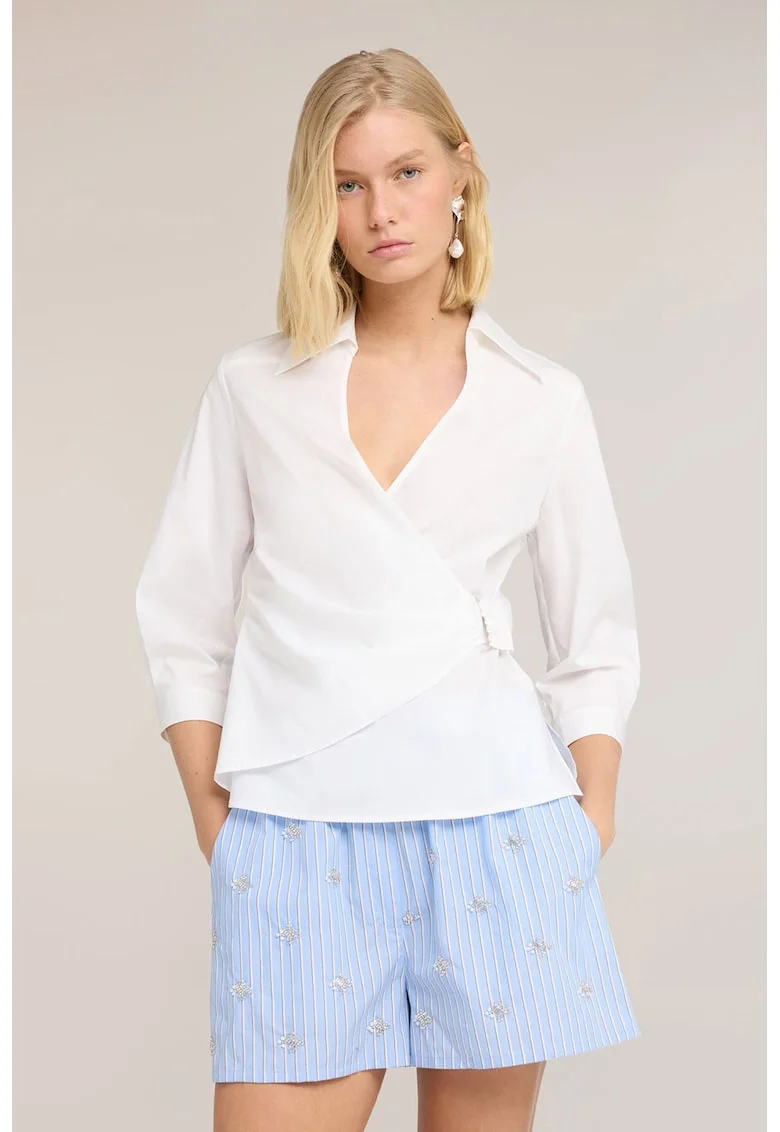 Camasa din bumbac si lyocell cu model petrecut, Alb
