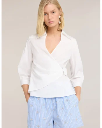 Camasa din bumbac si lyocell cu model petrecut, Alb