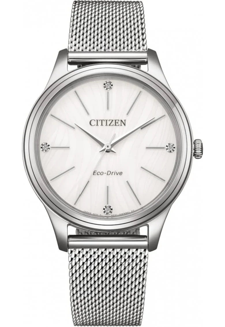 Ceas dama  EM1220-82A Eco-Drive cu cadran argintiu si design elegant bijuterie