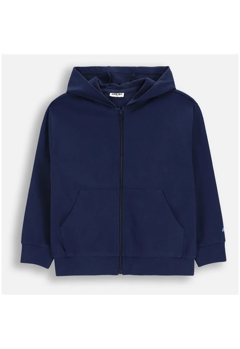 Hanorac  bleumarin cu fermoar, buzunar frontal,, Bleumarin