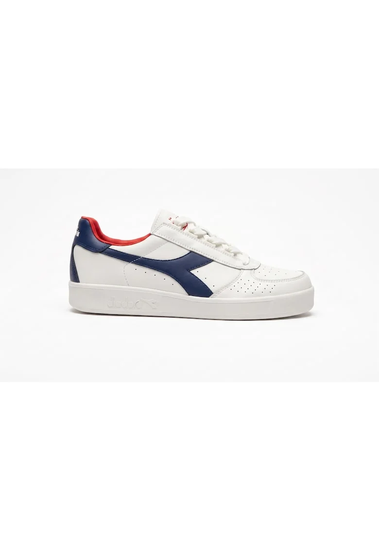 Tenisi dama  B.Elite, piele naturala, alb cu accente albastre si rosii, stil retro, confort sporit,