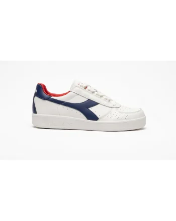 Tenisi dama  B.Elite, piele naturala, alb cu accente albastre si rosii, stil retro, confort sporit,