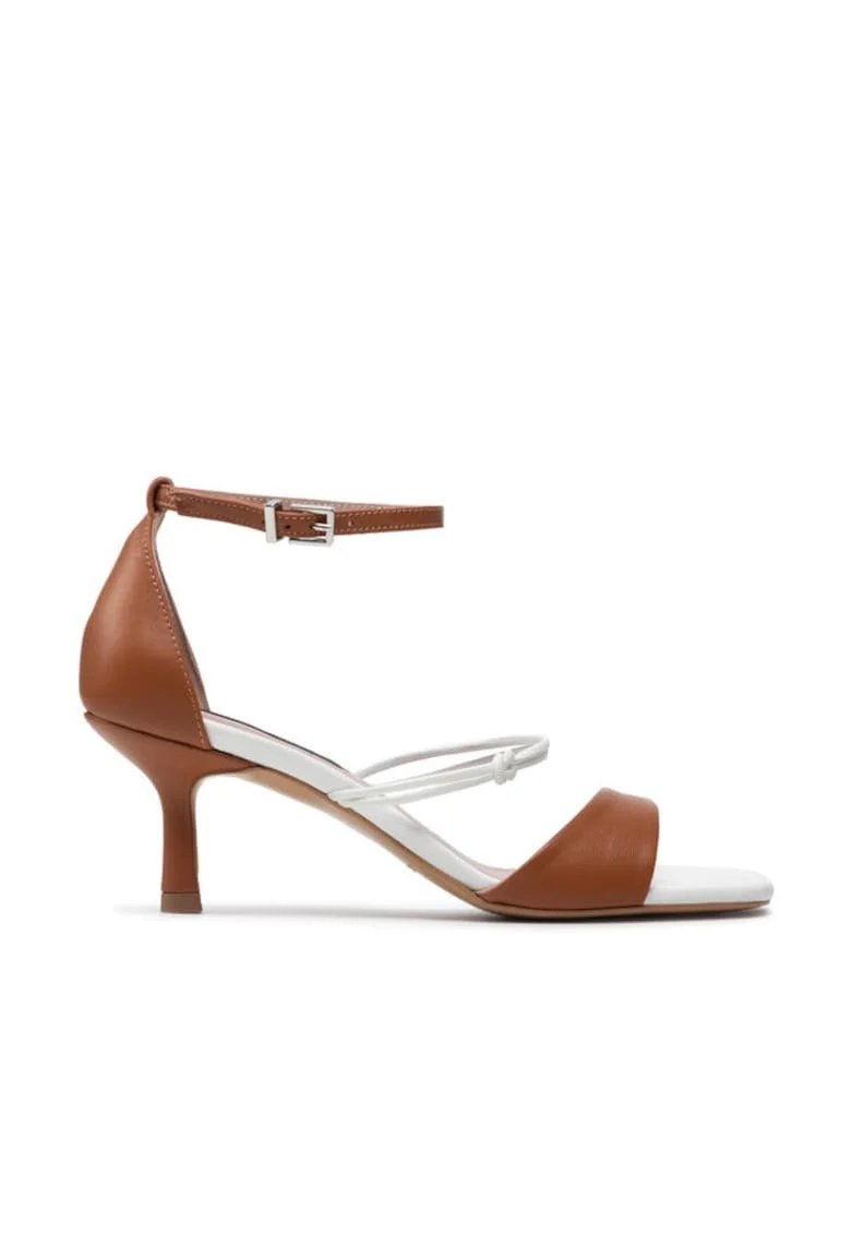 Sandale dama,  piele naturala, camel/alb,