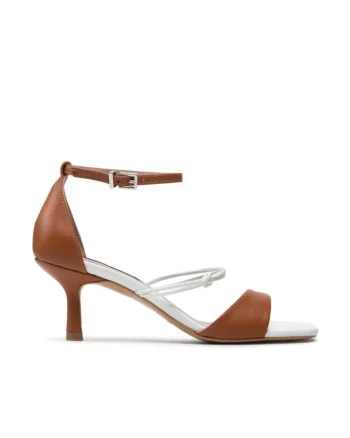 Sandale dama,  piele naturala, camel/alb,