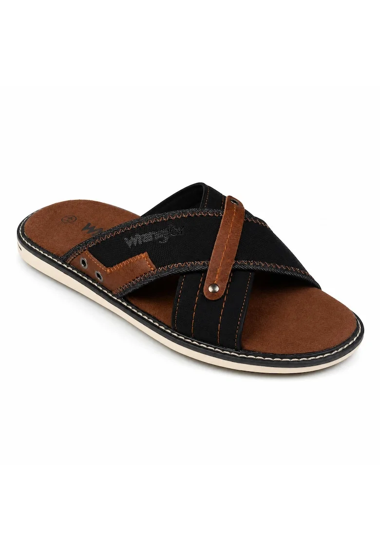 Papuci barbati  Calvin Slider Men Low, negru si maro, material sintetic