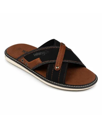 Papuci barbati  Calvin Slider Men Low, negru si maro, material sintetic