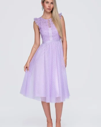 Rochie midi eleganta cu decolteu rotund si detalii din dantela LA-OM-DLR423, Mov,