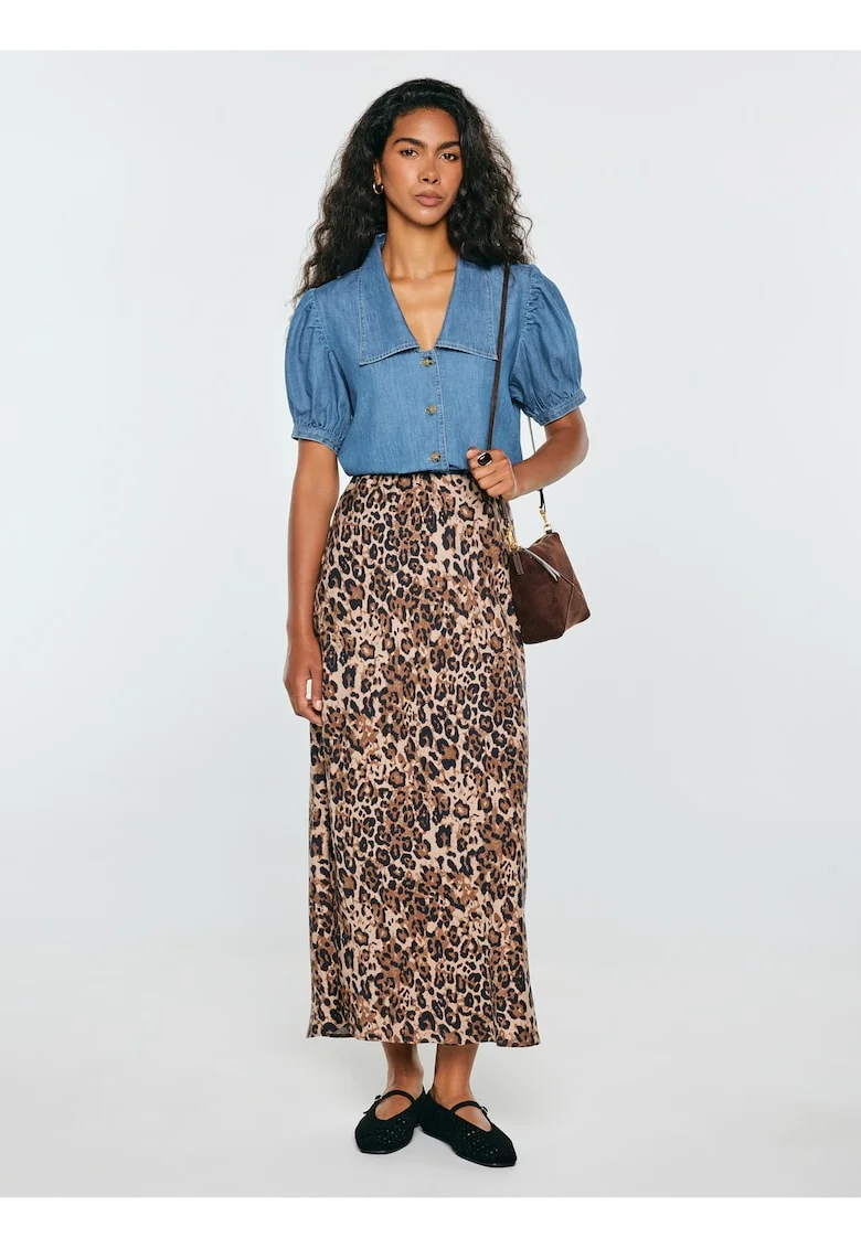 Fusta midi cu imprimeu leopard