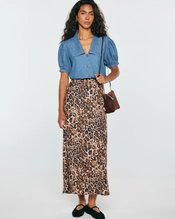Fusta midi cu imprimeu leopard