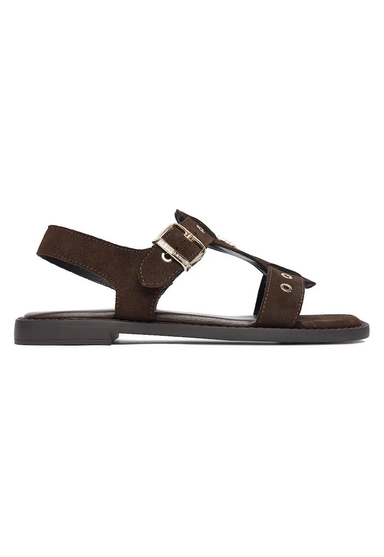 Sandale dama,  catarama, piele naturala, maro,