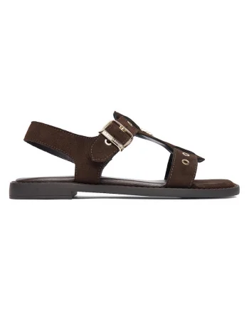 Sandale dama,  catarama, piele naturala, maro,