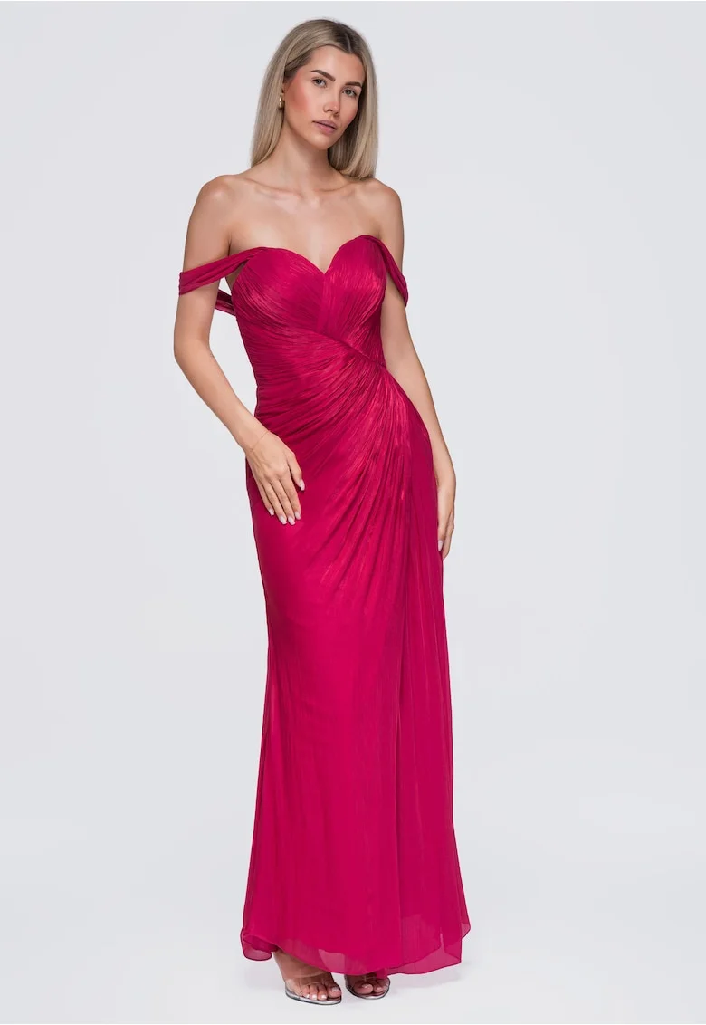 Rochie maxi eleganta cu decolteu in forma de inima si drapaj LA-OM-DLR421, Fuchsia,