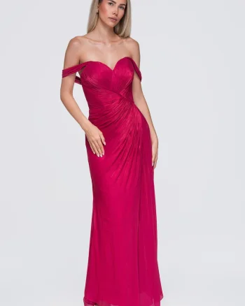 Rochie maxi eleganta cu decolteu in forma de inima si drapaj LA-OM-DLR421, Fuchsia,