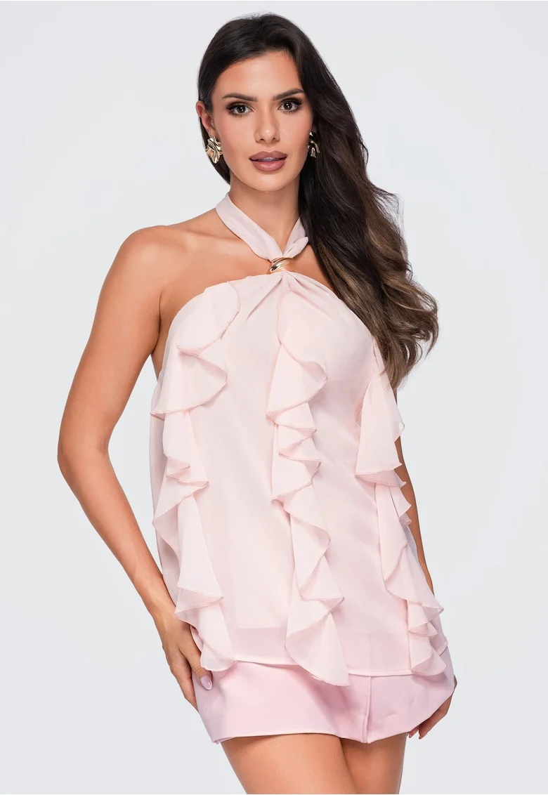 Bluze dama cu decolteu in V, fason lejer, fara maneci OW-TS-E0077, Roz