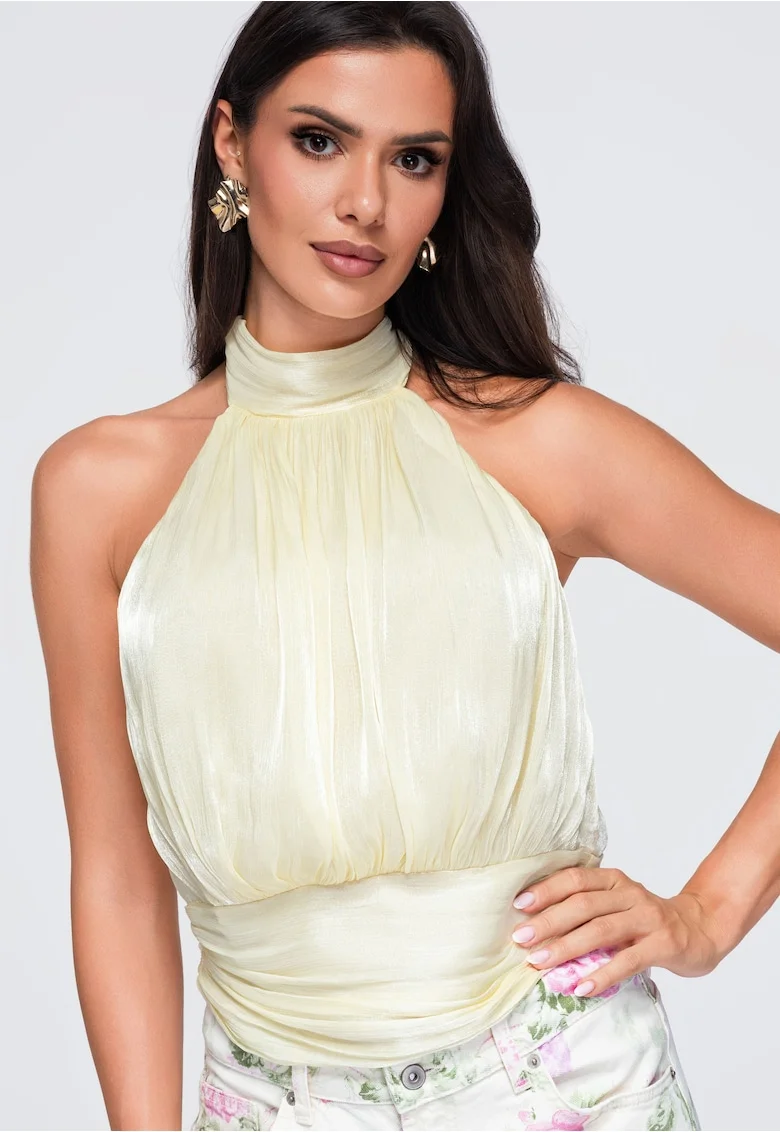 Bluza dama cu decolteu halter, fara maneci, cu spate descoperit OW-TS-E0079, Galben