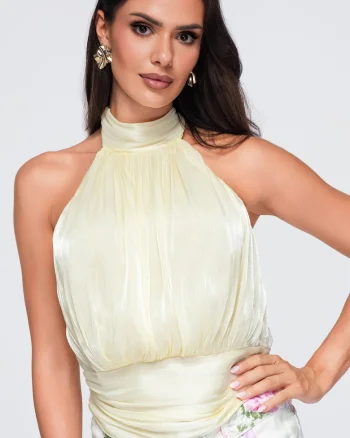 Bluza dama cu decolteu halter, fara maneci, cu spate descoperit OW-TS-E0079, Galben