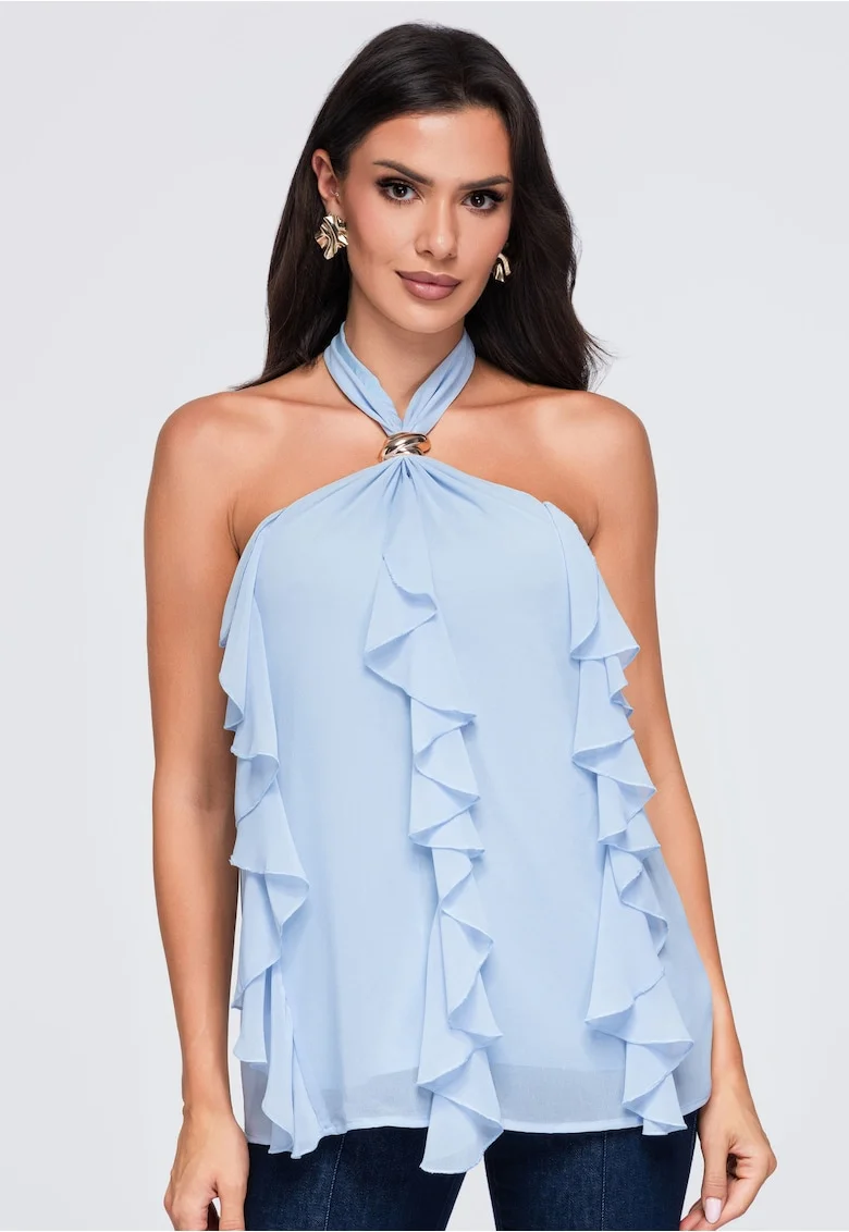 Bluze dama cu decolteu in V, fason lejer, fara maneci OW-TS-E0077, Albastru
