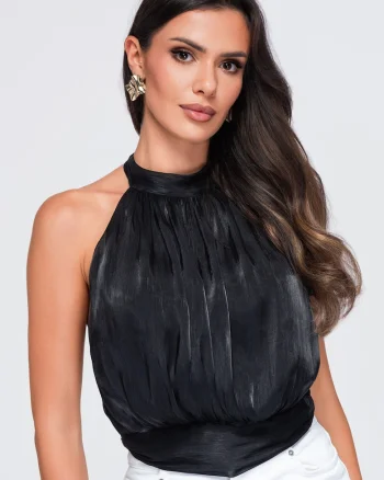 Bluza dama cu decolteu halter, fara maneci, cu spate descoperit OW-TS-E0079, Negru