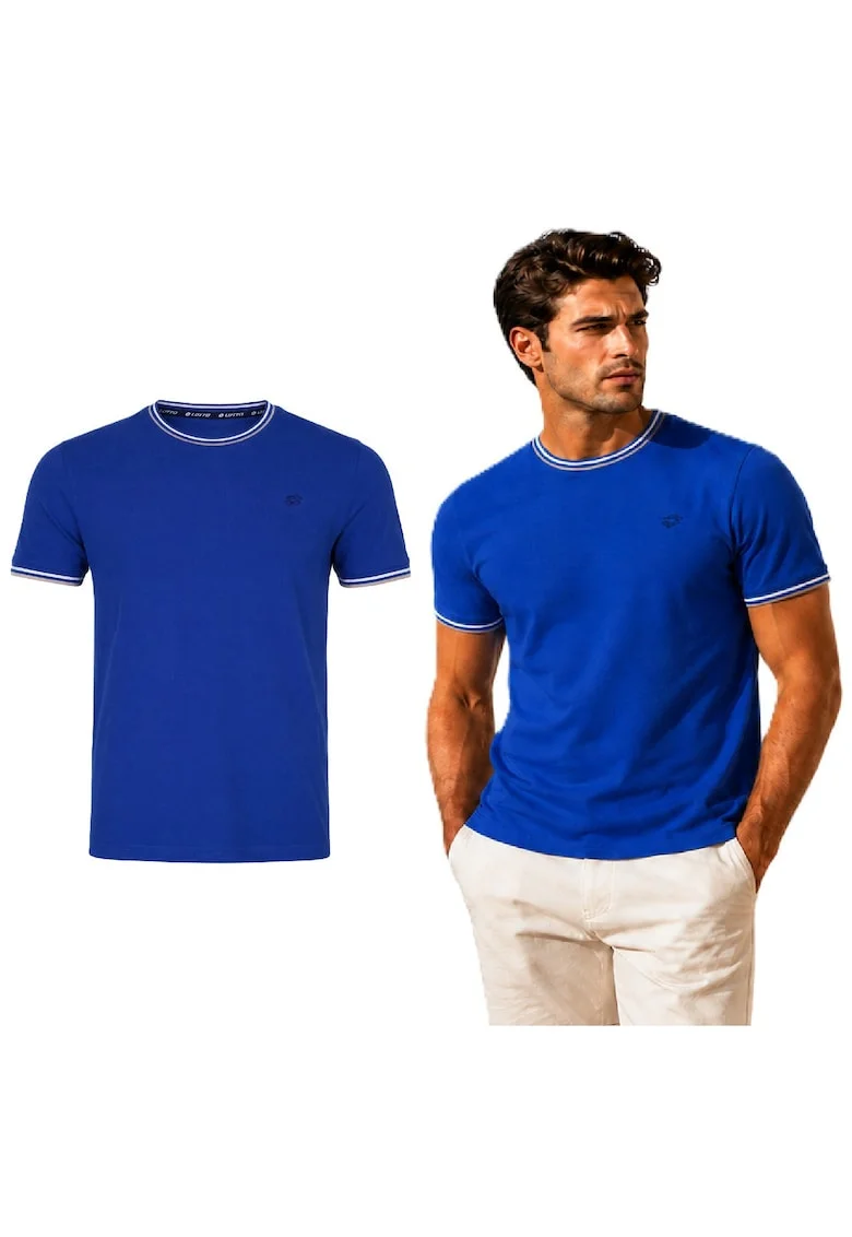 Tricou cu detalii contrastante si logo brodat