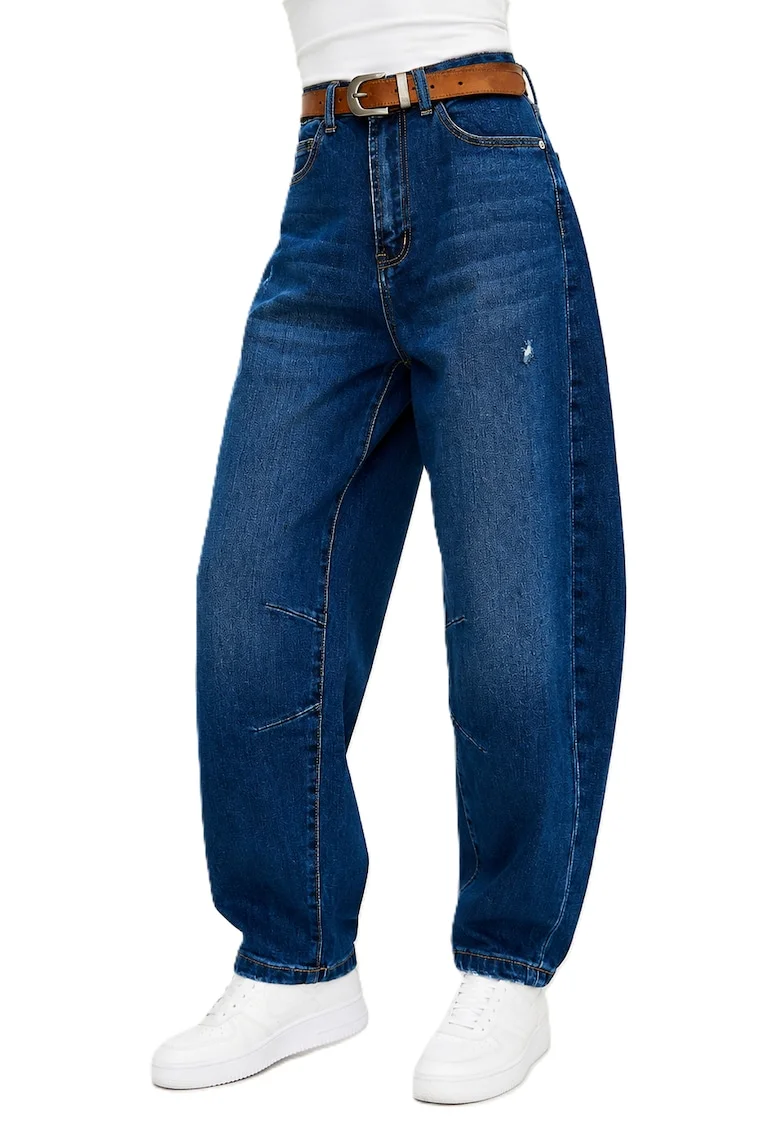 Blugi ballon fit cu talie inalta