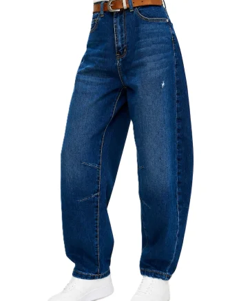 Blugi ballon fit cu talie inalta