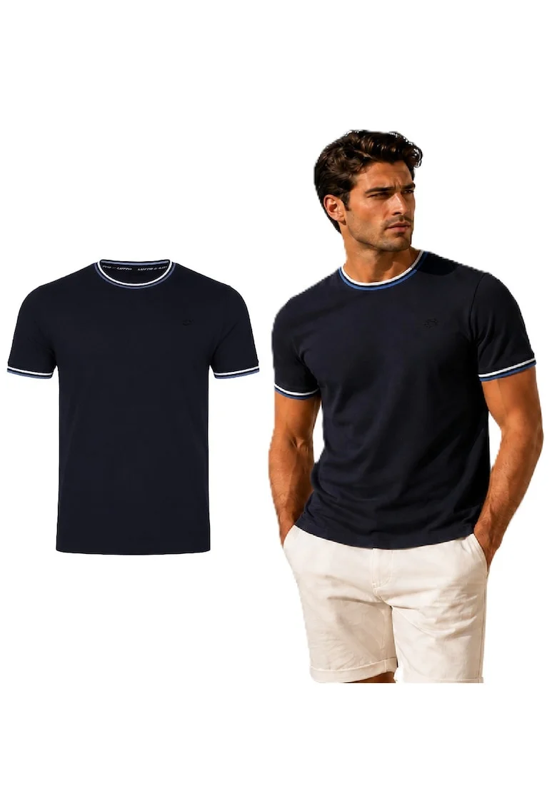 Tricou cu decolteu la baza gatului si dungi contrastante