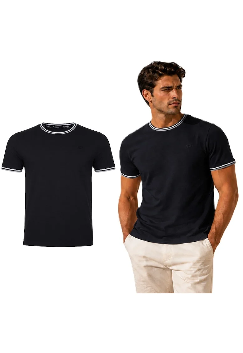 Tricou regular fit cu decolteu la baza gatului