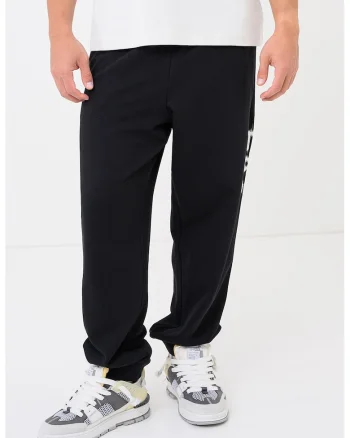Pantaloni de trening relaxed fit cu imprimeu logo lateral, Black Onyx