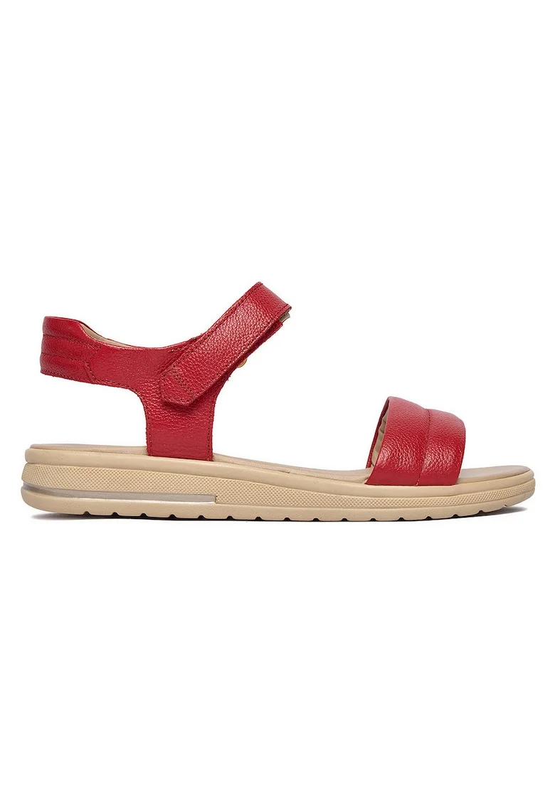 Sandale dama,  piele naturala, velcro, rosu,