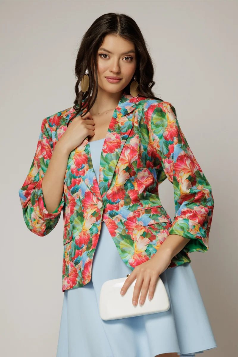Sacou dama cu imprimeu floral fucsia