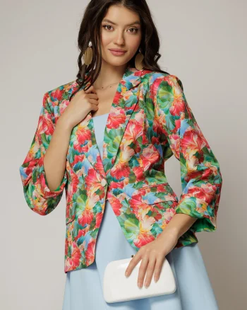 Sacou dama cu imprimeu floral fucsia