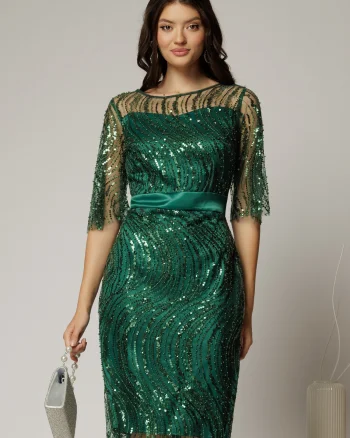 Rochie DY Fashion midi verde din paiete si margele elegante