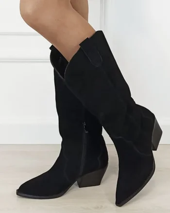 Cizme negre din piele naturala cu toc comod 6396 113
