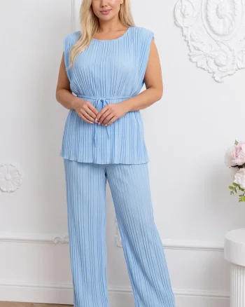 Compleu elegant plisat bleu cu c...