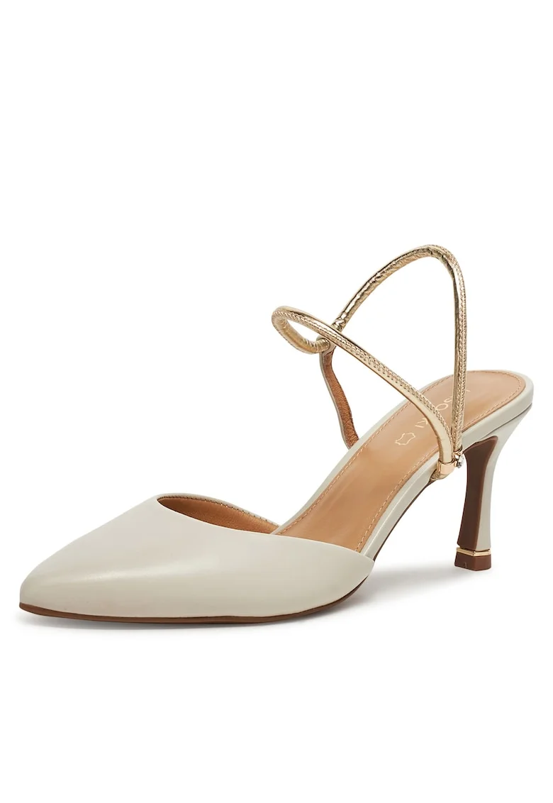 Sandale dama,  pantofi cu toc, piele naturala, alb