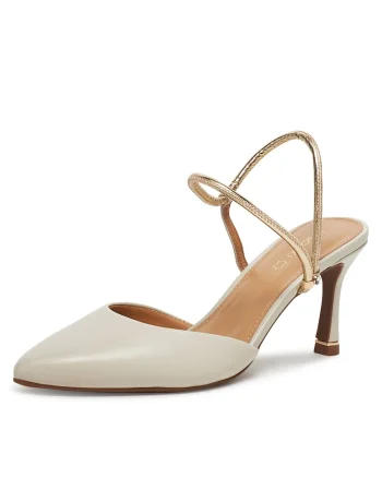 Sandale dama,  pantofi cu toc, piele naturala, alb