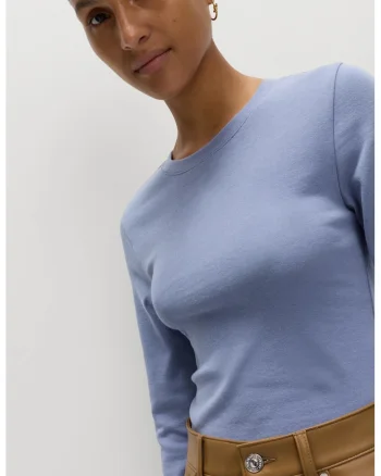 Bluza slim-fit cu decolteu la baza gatului, Albastru prafuit